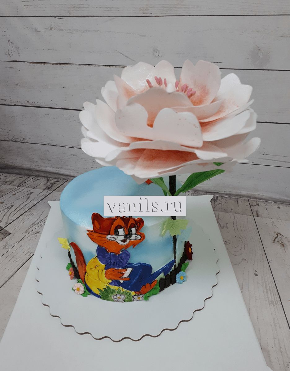 торт кот леопольд с цветами