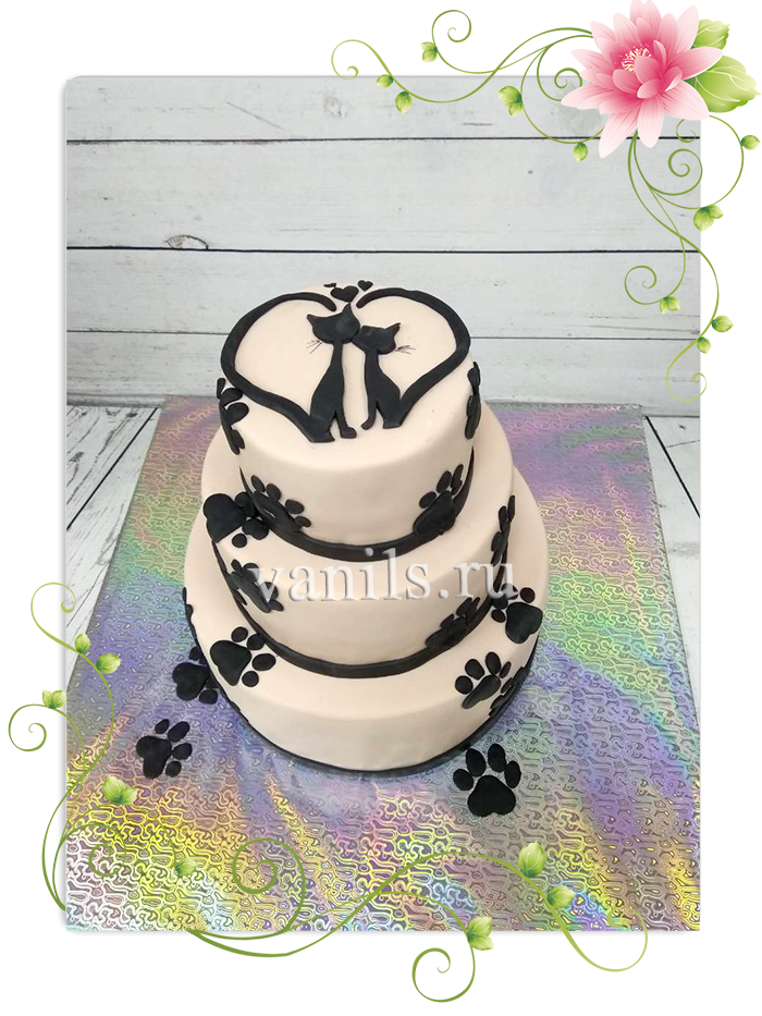 Свадебный торт с мастикой Котики